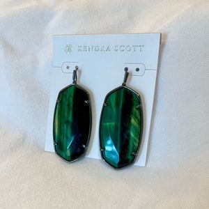 NWT Kendra Scott Green Tigers Eye & Gunmetal Danielle Drop Earrings